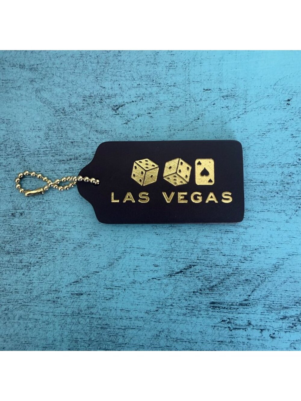 Coach New York Black Leather Las Vegas Bag Tag With Gold Chain Dice Card Design